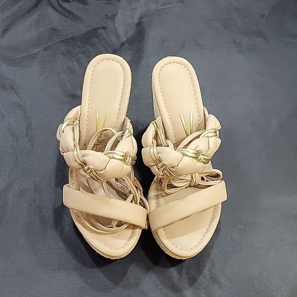 VIZZANO DOUBLE BRAIDED STRAP BAND LACE UP CLOSURE WEDGE SANDAL